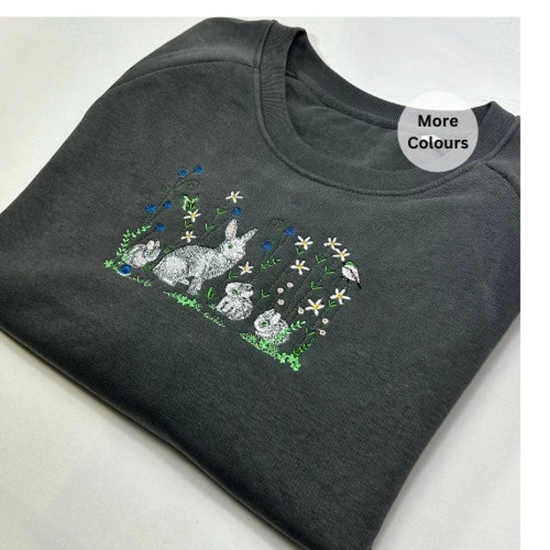 Rabbit Flowers Embroidered Sweatshirt 2D Crewneck Sweatshirt All Over Print Sweatshirt For Women Sweatshirt For Men Sws3254