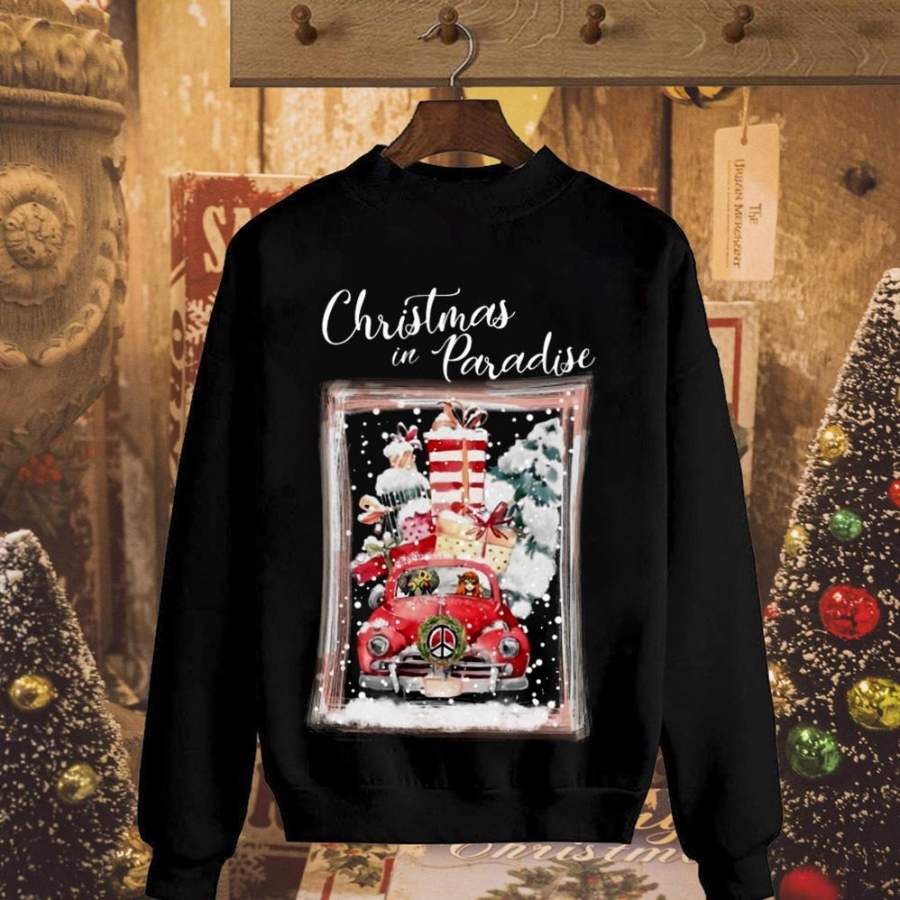 Hippie girl and elephant christmas paradise xmas tree gift snow winter black sweatshirt for men and women S-5XL