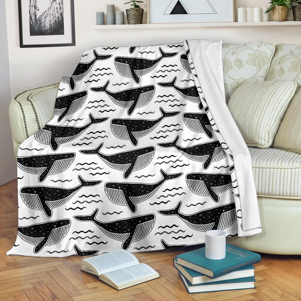 Black Whale Pattern Premium Blanket