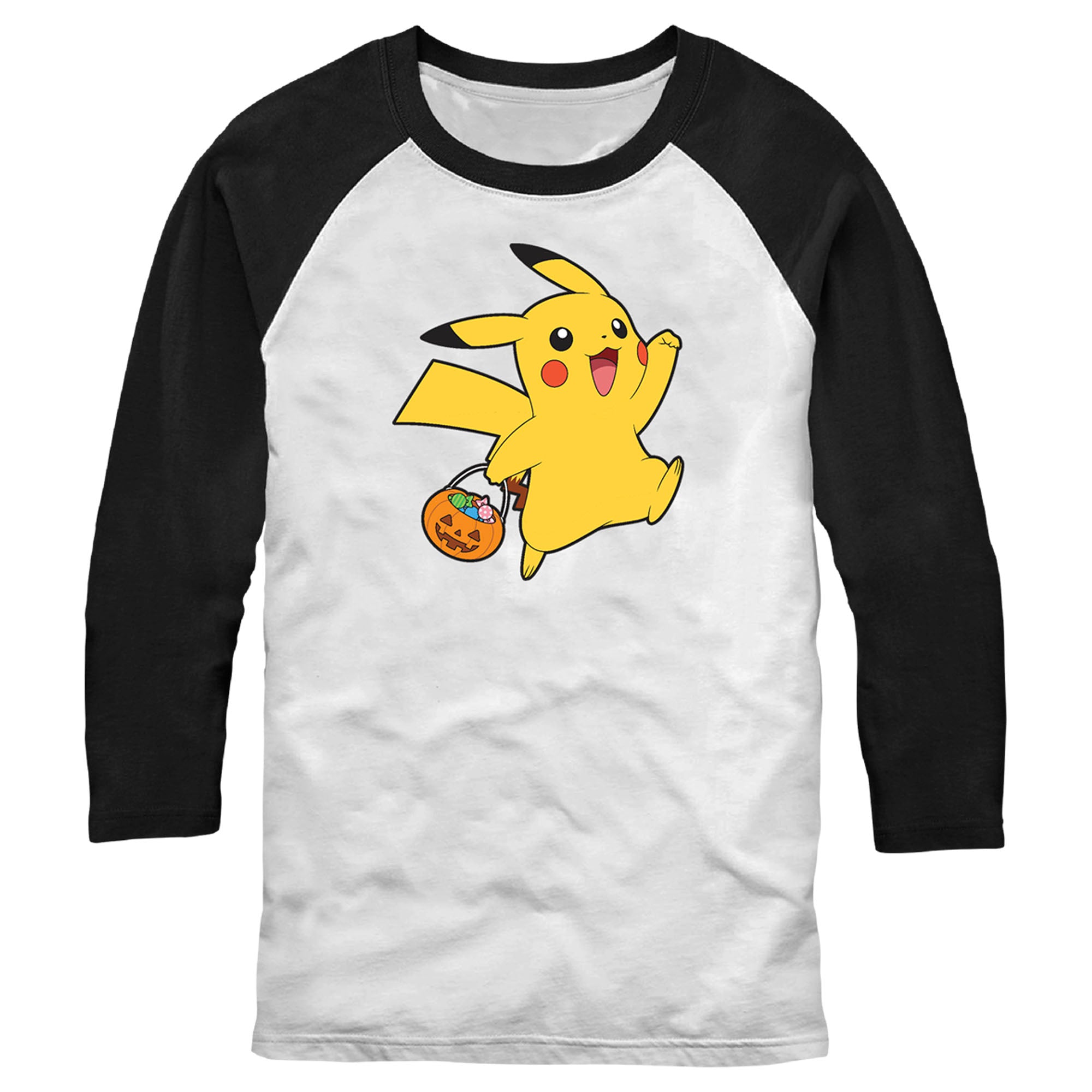 Men’S Pokemon Halloween Trick-Or-Treating Pikachu Baseball Tee