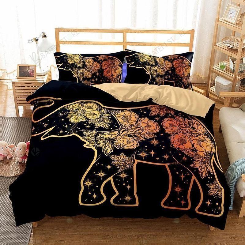 Golden Floral Boho Elephant 3D Printed Bedding Set Bedroom Decor