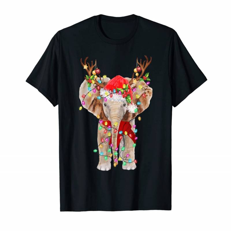 Elephant With Santa Hat Renindeer Xmas Light Christmas T-shirt