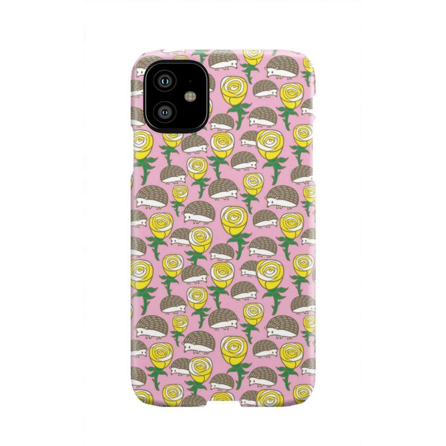 Pink Rose Hedgehogs Pattern Print Iphone & Android Phone Cases