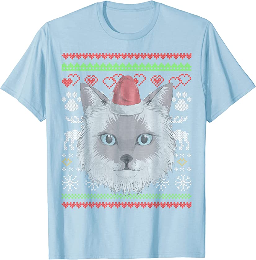 Birman Cat Kitty Santa Claus Ugly Christmas Pattern T-Shirt