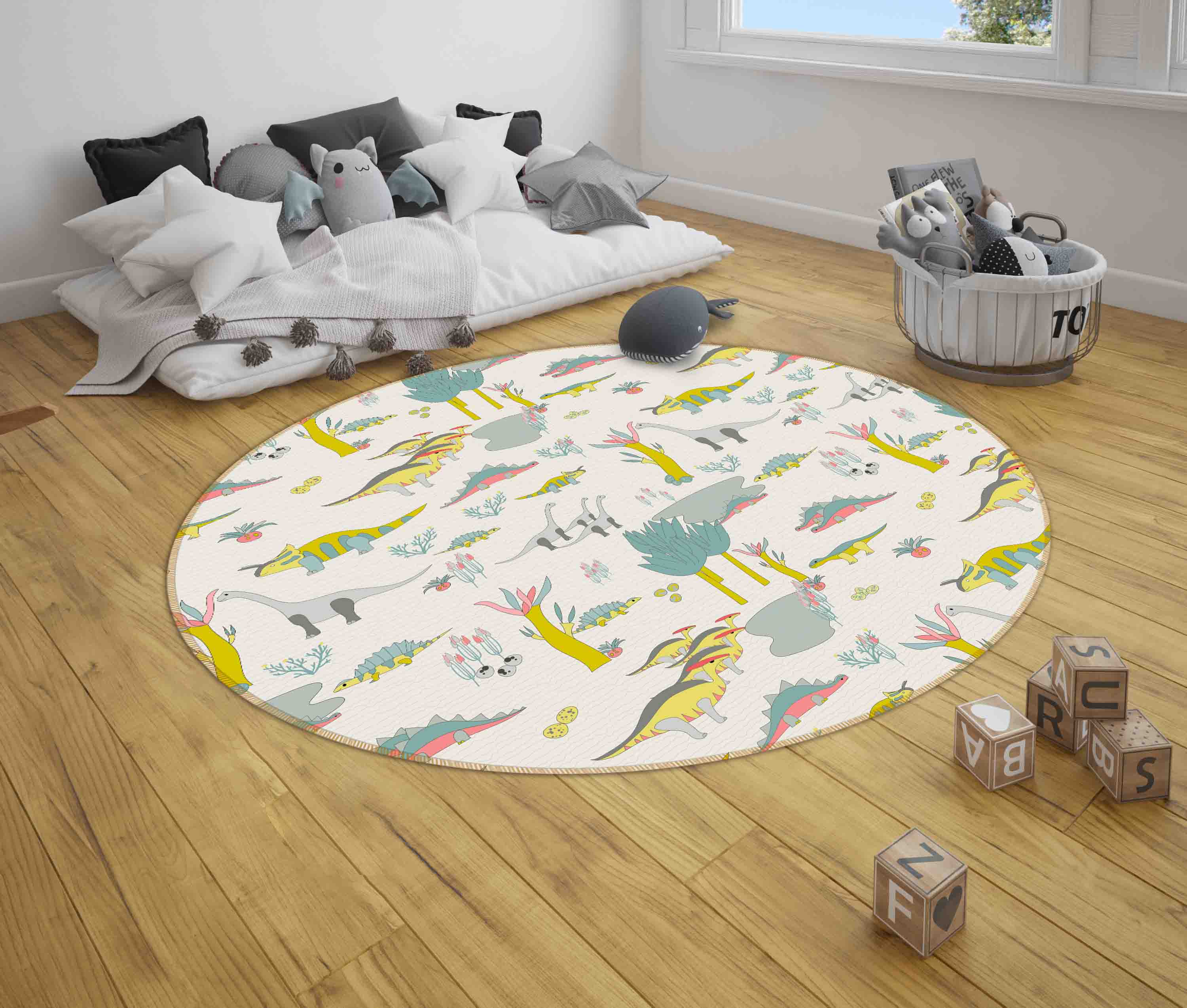 3D Cartoon Animal Dinosaur Kids Non-Slip Round Rug Mat 45