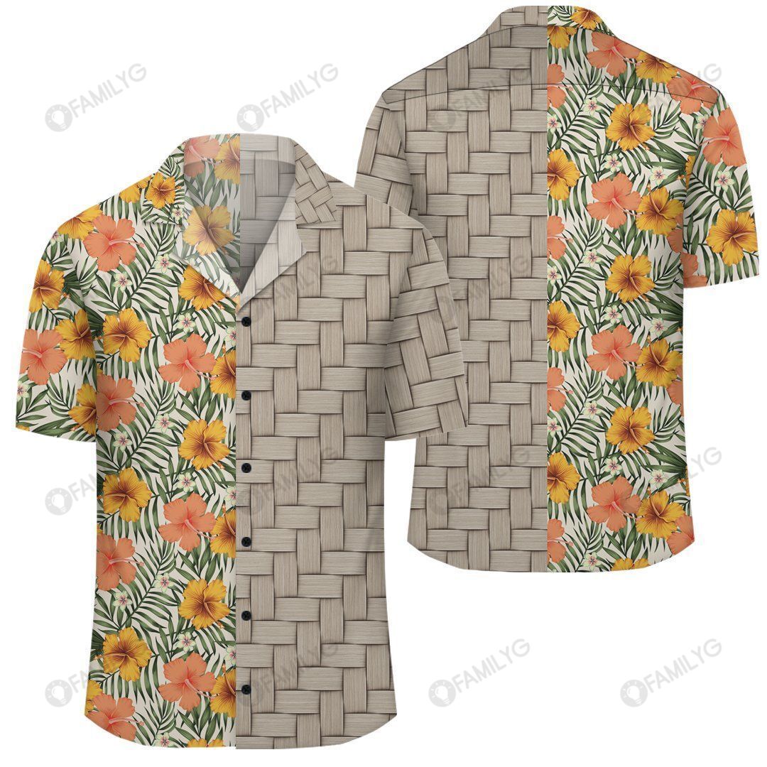 Tropical Flowers Hibiscus Pink Yellow Lauhala Moiety Hawaiian Shirt Summer Hawaiian For Men, Women, Couple