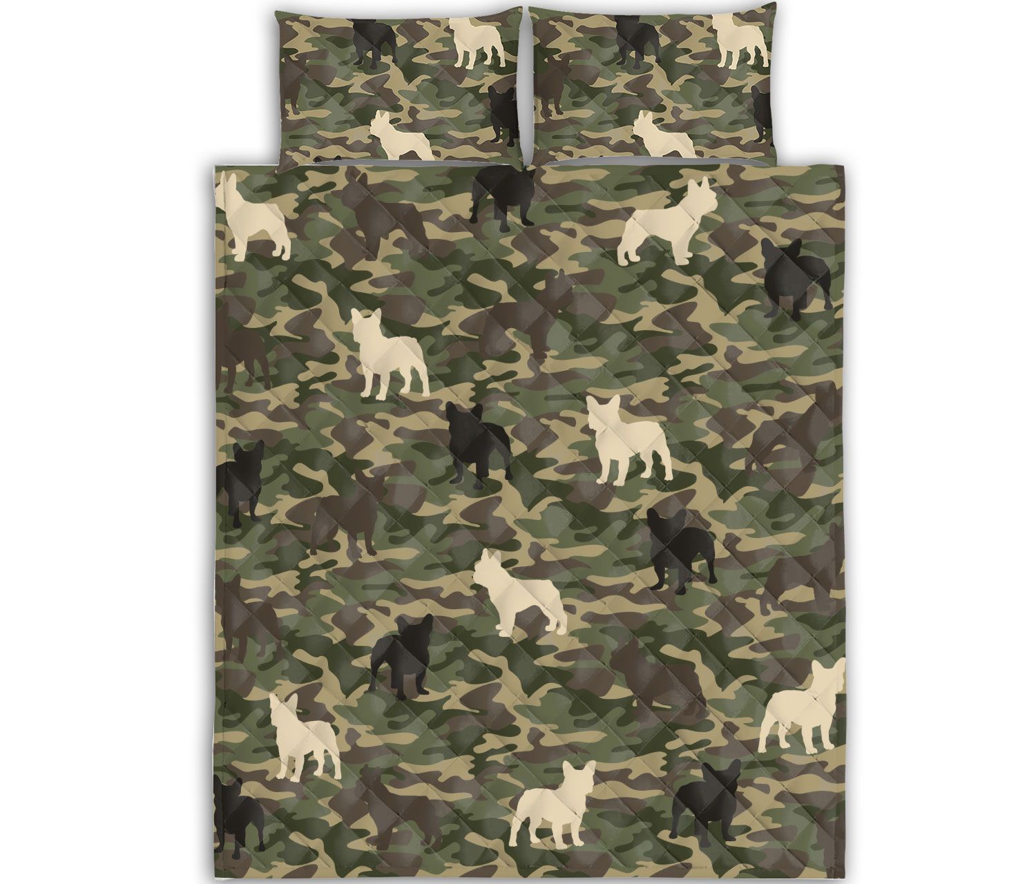 Quilt Bedding Set Twin Queen King Size Bed Quilts Quilting Fabric – Camo by French Bulldog D05023