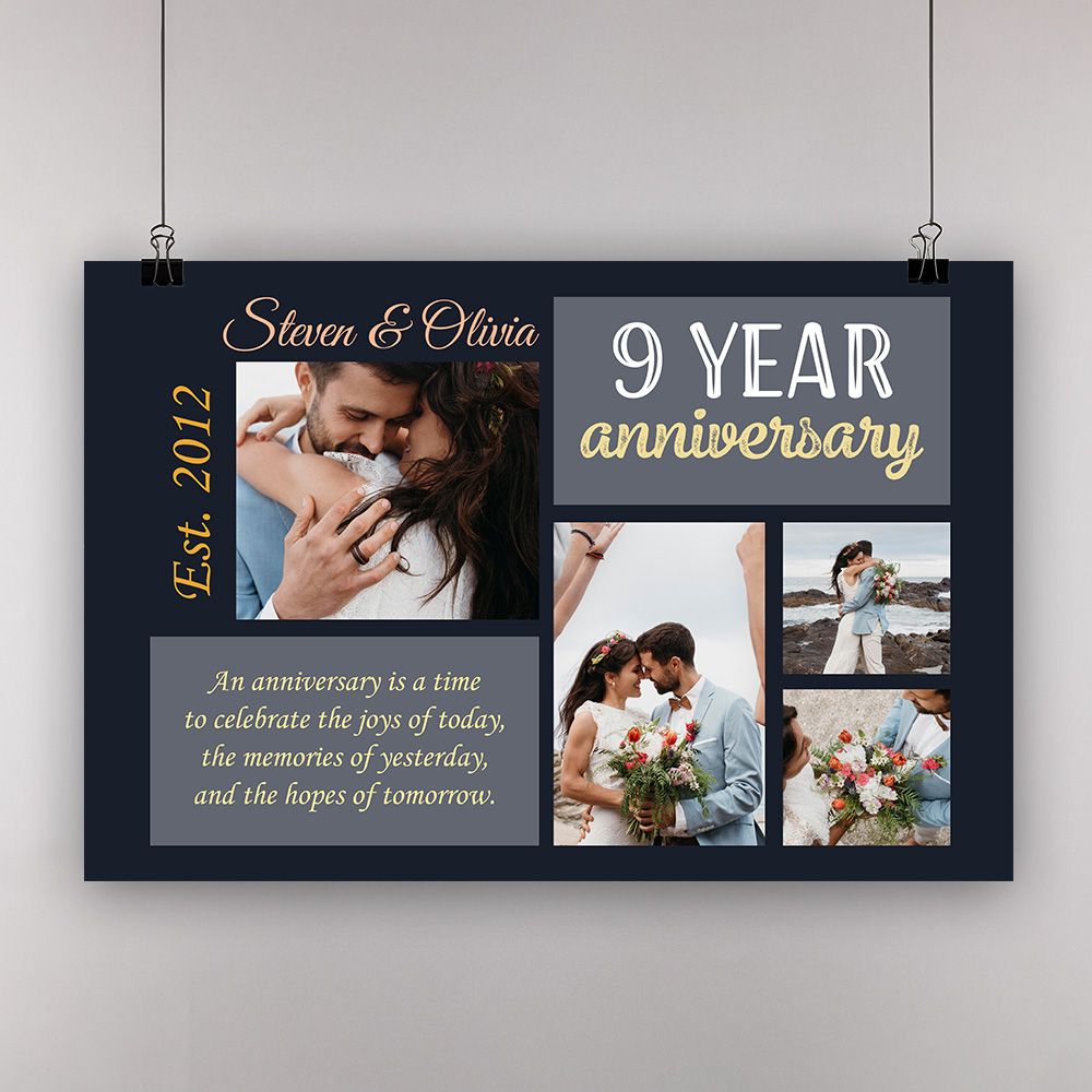 Personalized Photo 9Th Wedding Anniversary Gifts Poster For Couple, Parents, Wife & Husband, Him, Her
