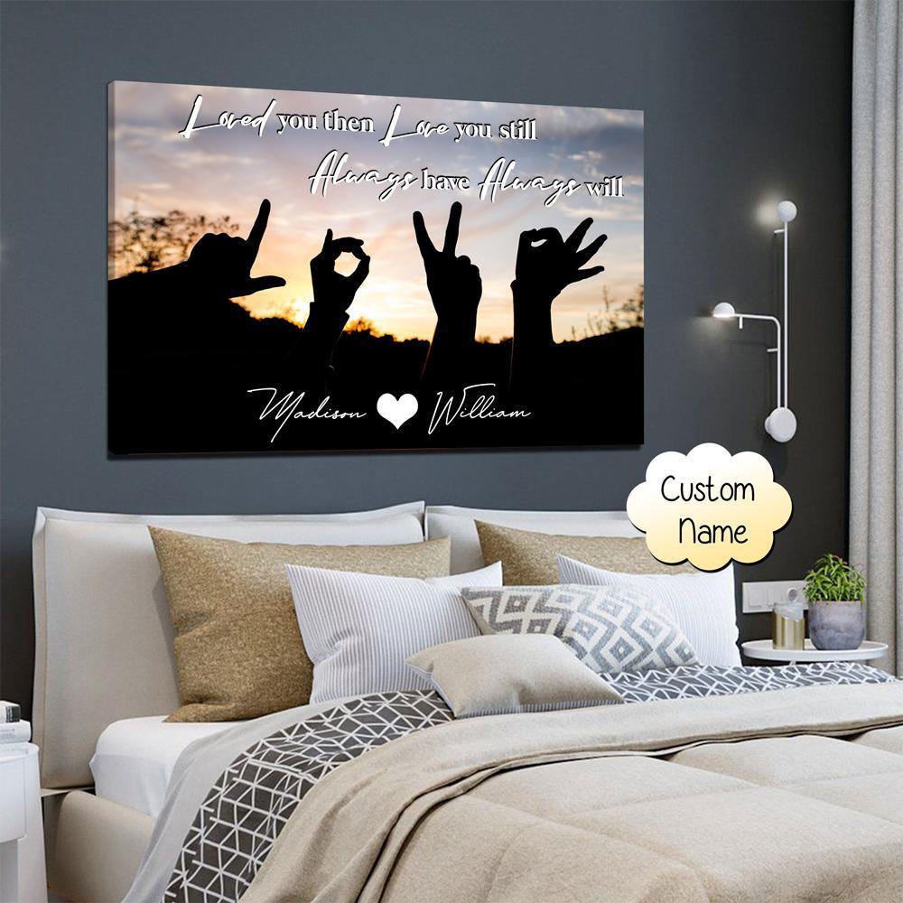 [Personalized Name] Hand Sign – Gift For Love, Lovely Gift, Gift For Home Decor – Horizontal Canvas Matte Canvas Wall Art