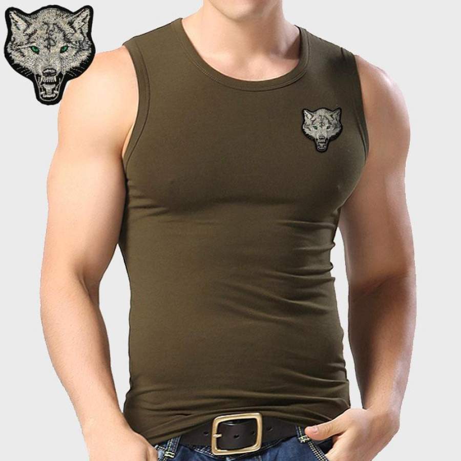 New Casual Men’s Wolf T-shirts 2018 Round Neck Sleeveless Cotton embroidery Animal T shirt Men Tee Shirts Homme Camisetas Hombre