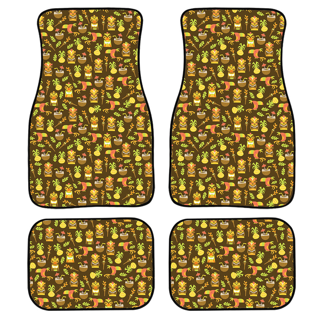 Tiki Luau Pattern Print Front And Back Car Floor Mats, Front Car Mat