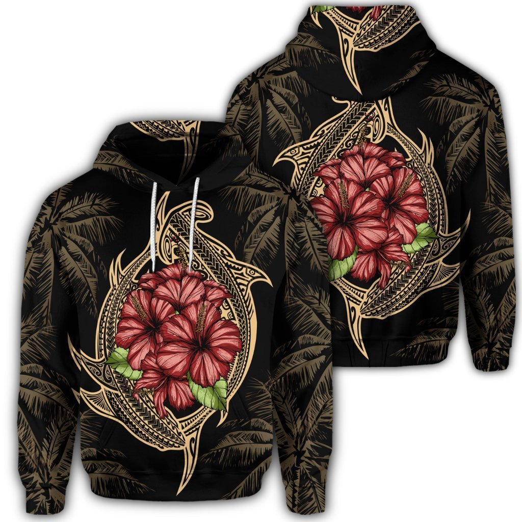 Alohawaii Clothing – Hawaiian Shark Hibiscus Gold Hoodie