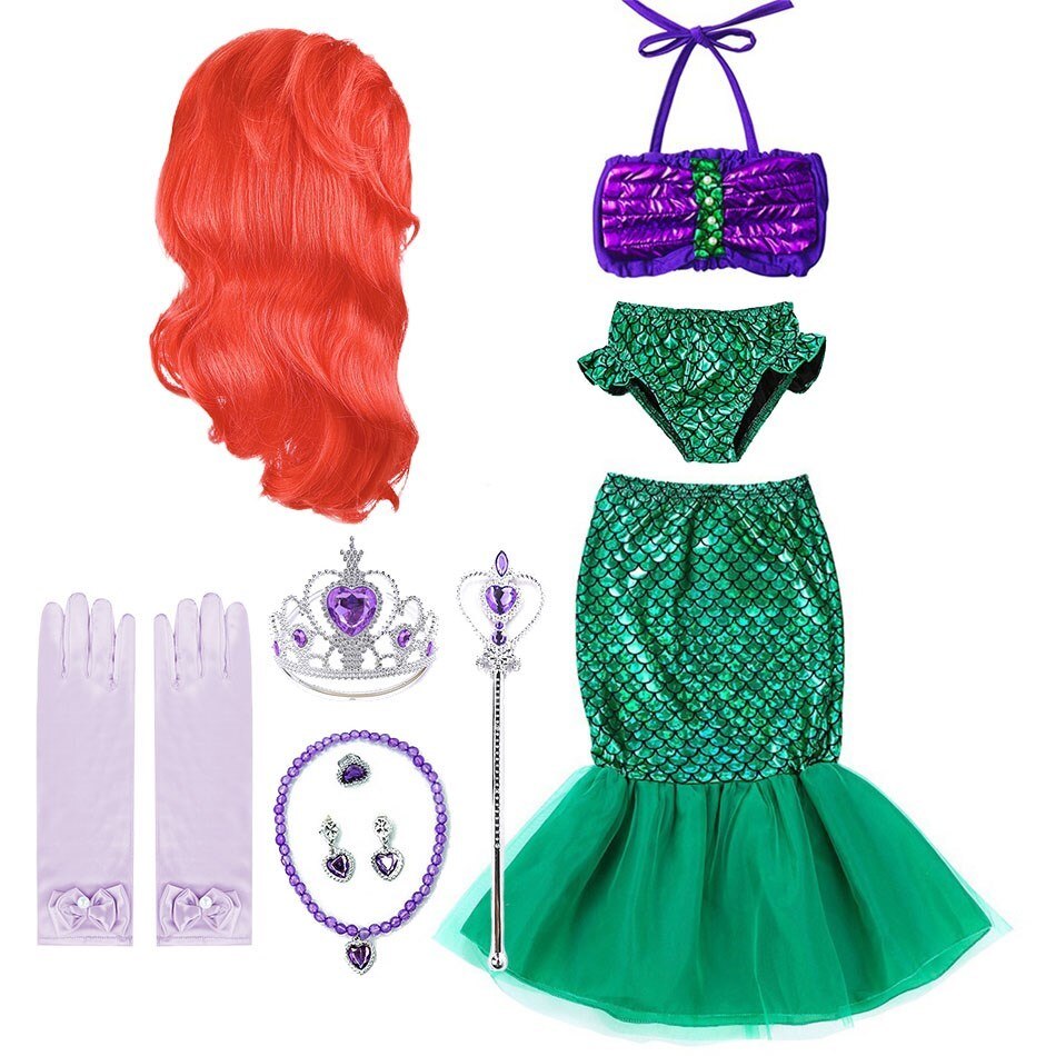 3-10T Little Girls Mermaid Costume Kids Princess Cosplay Dress Ariel Summer Swimsuit Halloween Christmas Birthday Party Clothes alx