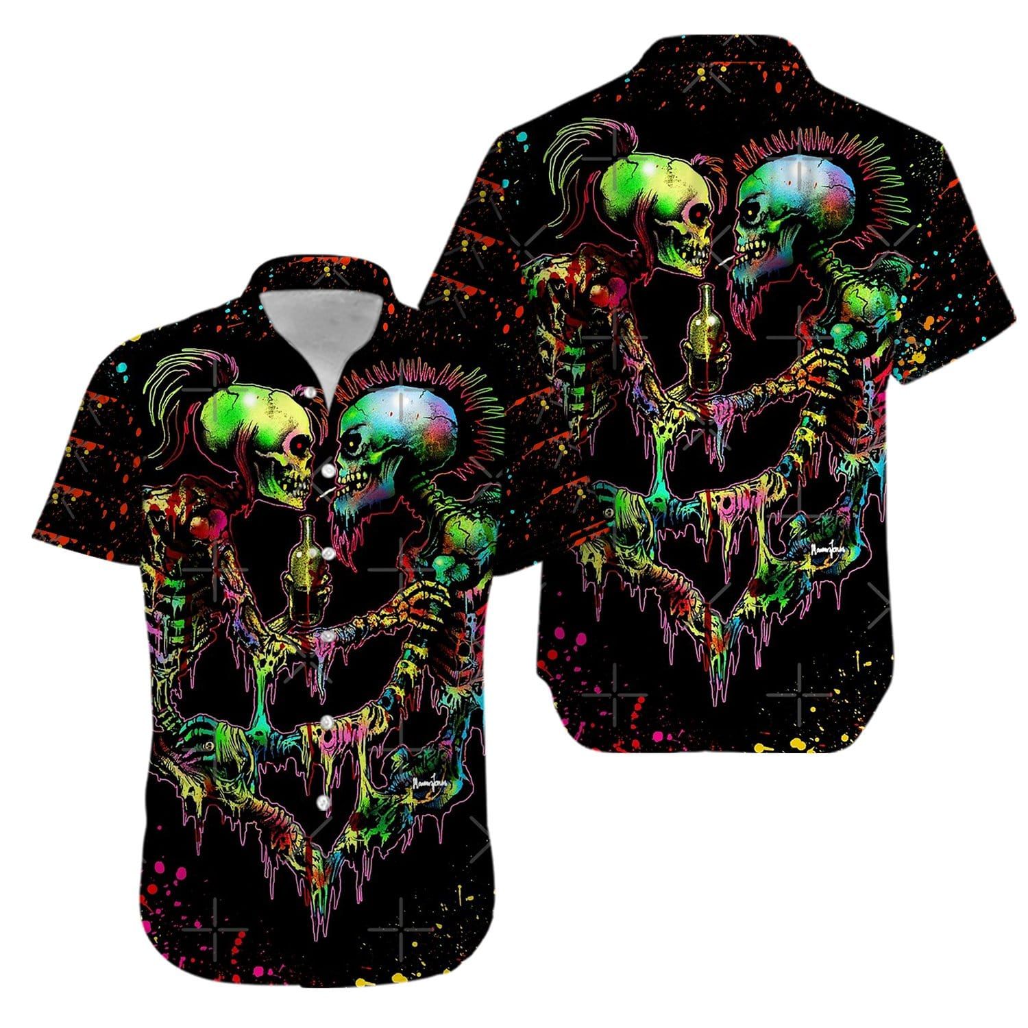 Felacia Couple Skull Cool Trippy Hawaiian Ha14401