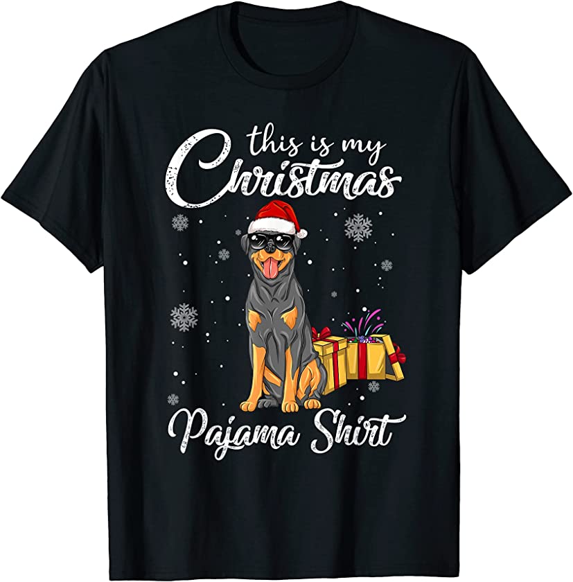 Cute Rottweiler Puppy Wearing Christmas Hat Holiday T-Shirt