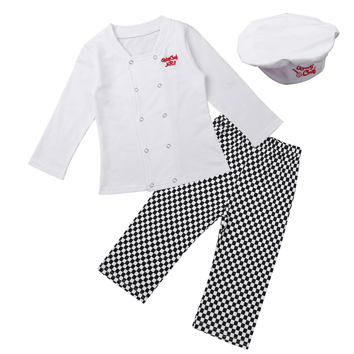 Baby Boy Girl Carnival Cook Chef Halloween Cosplay Outfits Baby Cook Chef Kitchen Uniform T-shirt Pants Hat Photography Costume alx