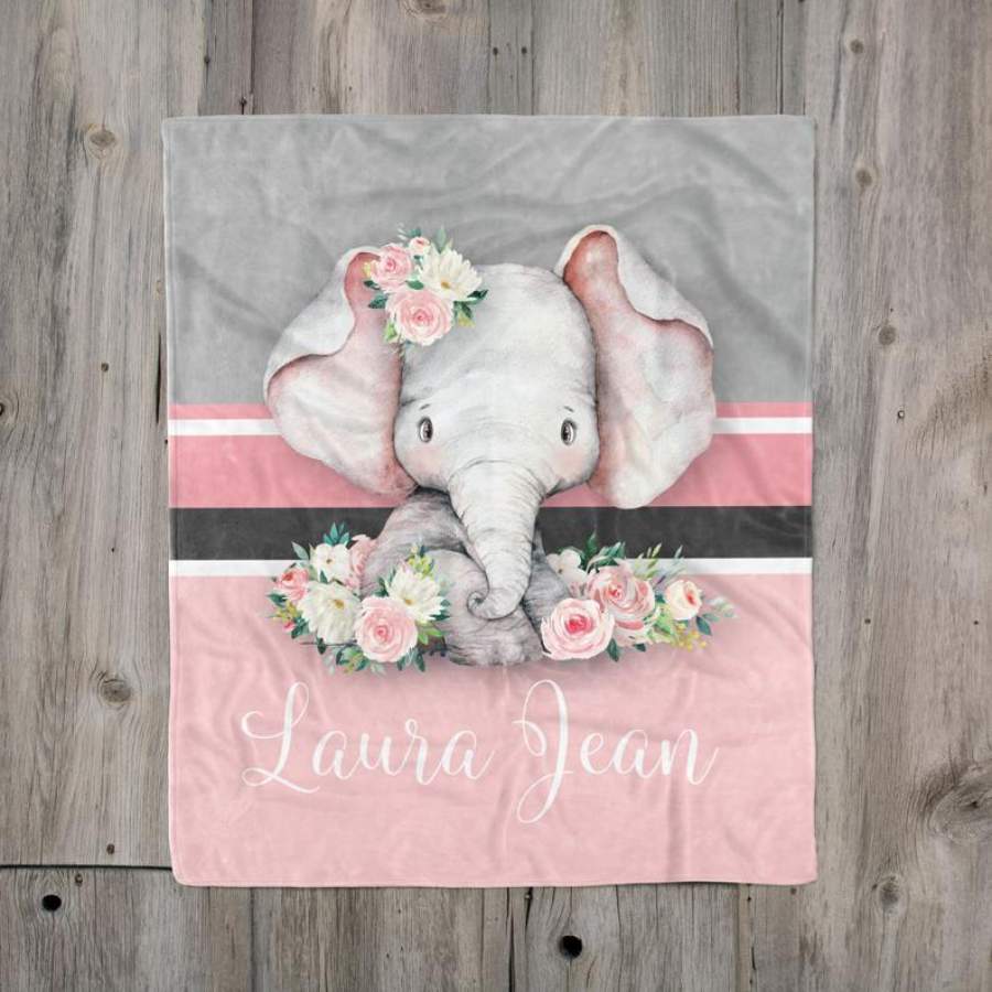 Floral elephant baby blanket GST