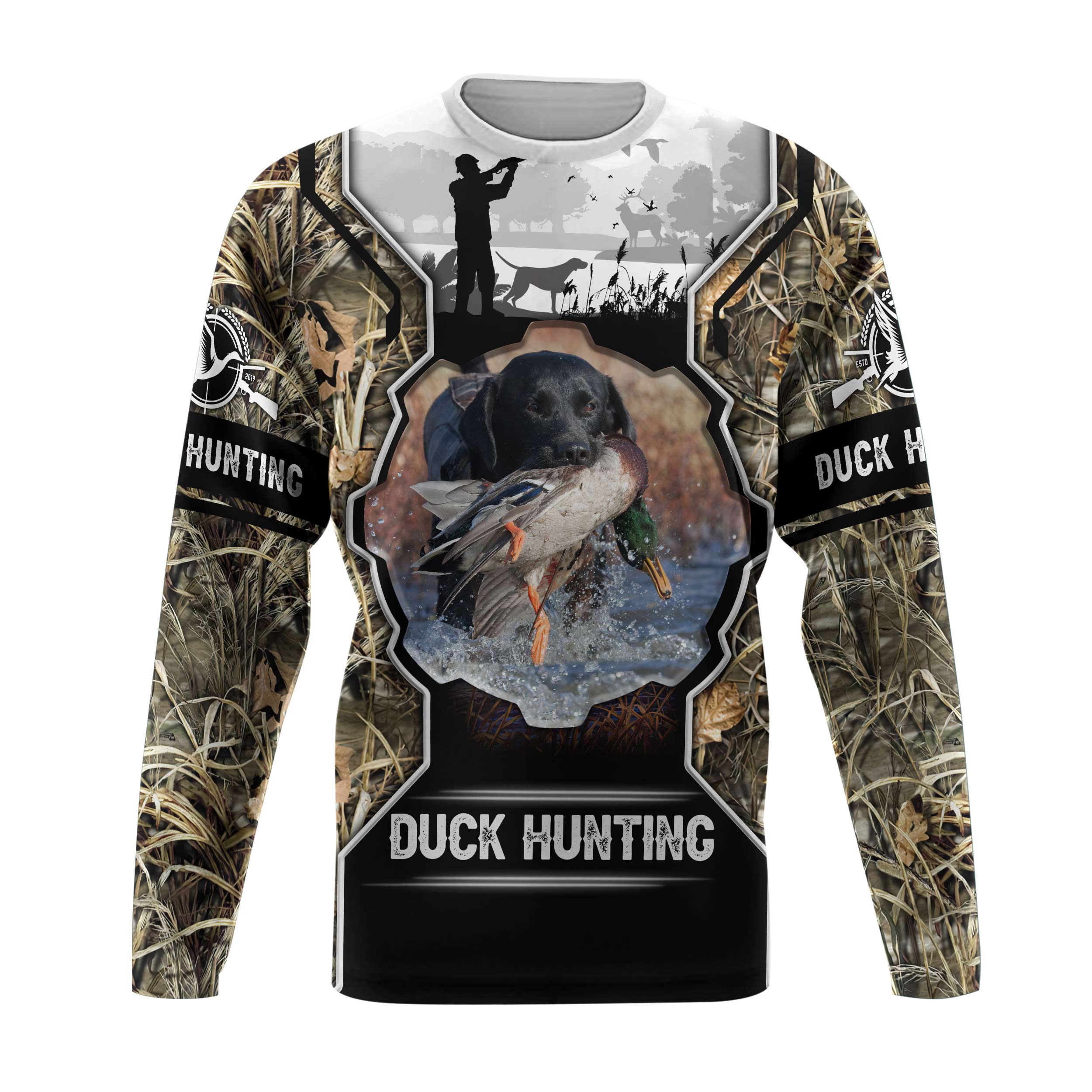 ViticStore™ Hunting Duck With Labrador Retriever Buddy 3D- Grey & Brown Shade All Over Printed XXL Sweatshirt