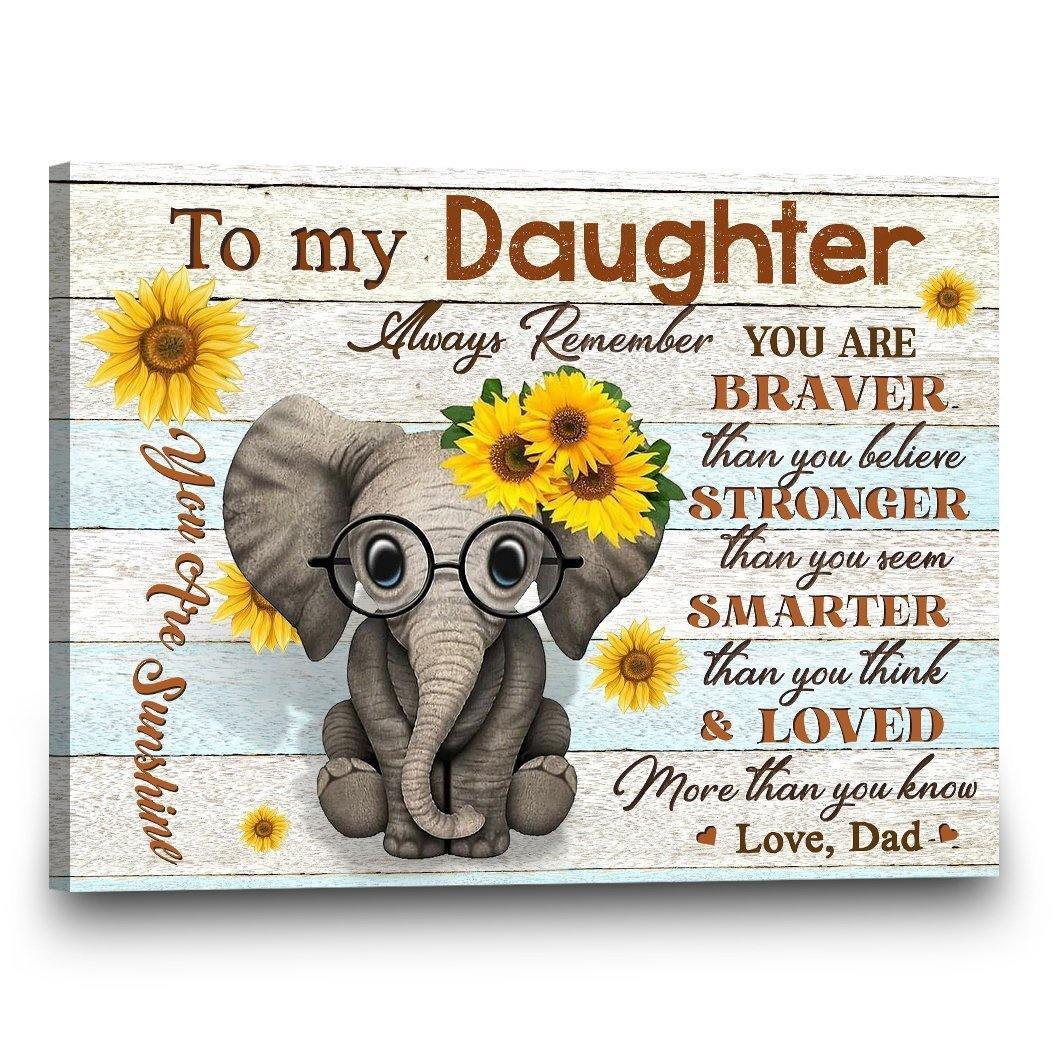 To My Daughter From Dad Elephant – Gift Idea For Father’S Day , Gift For Home Decor, Gift For Family – Horizontal Canvas Matte Canvas Wall Art