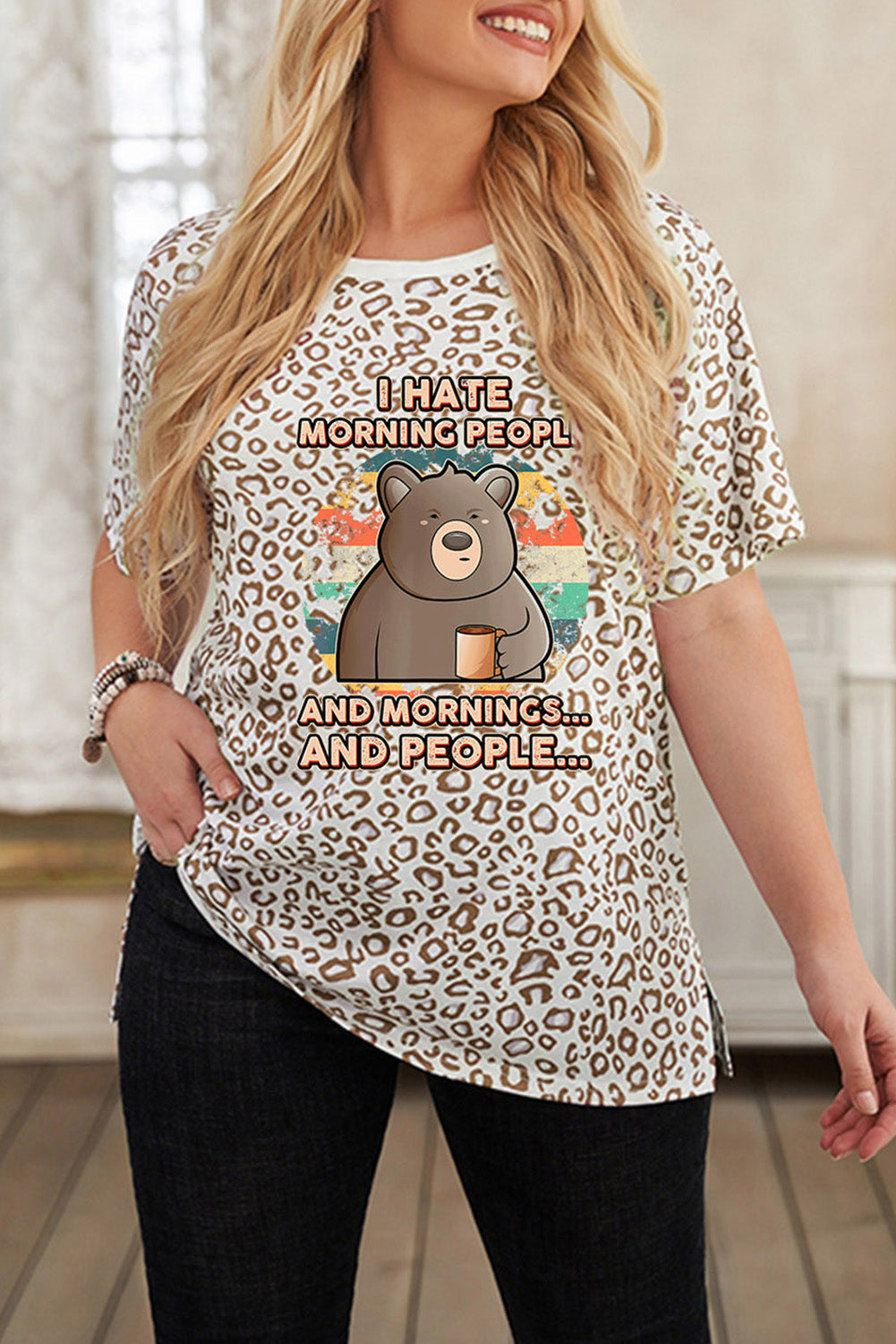 Bear Print Leopard Short Sleeve Tee