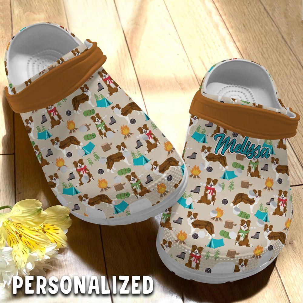 Camping Personalized Clog, Custom Name, Text Camping With Border Collie, Fashion Style For Women, Men, Kid, Print 3D