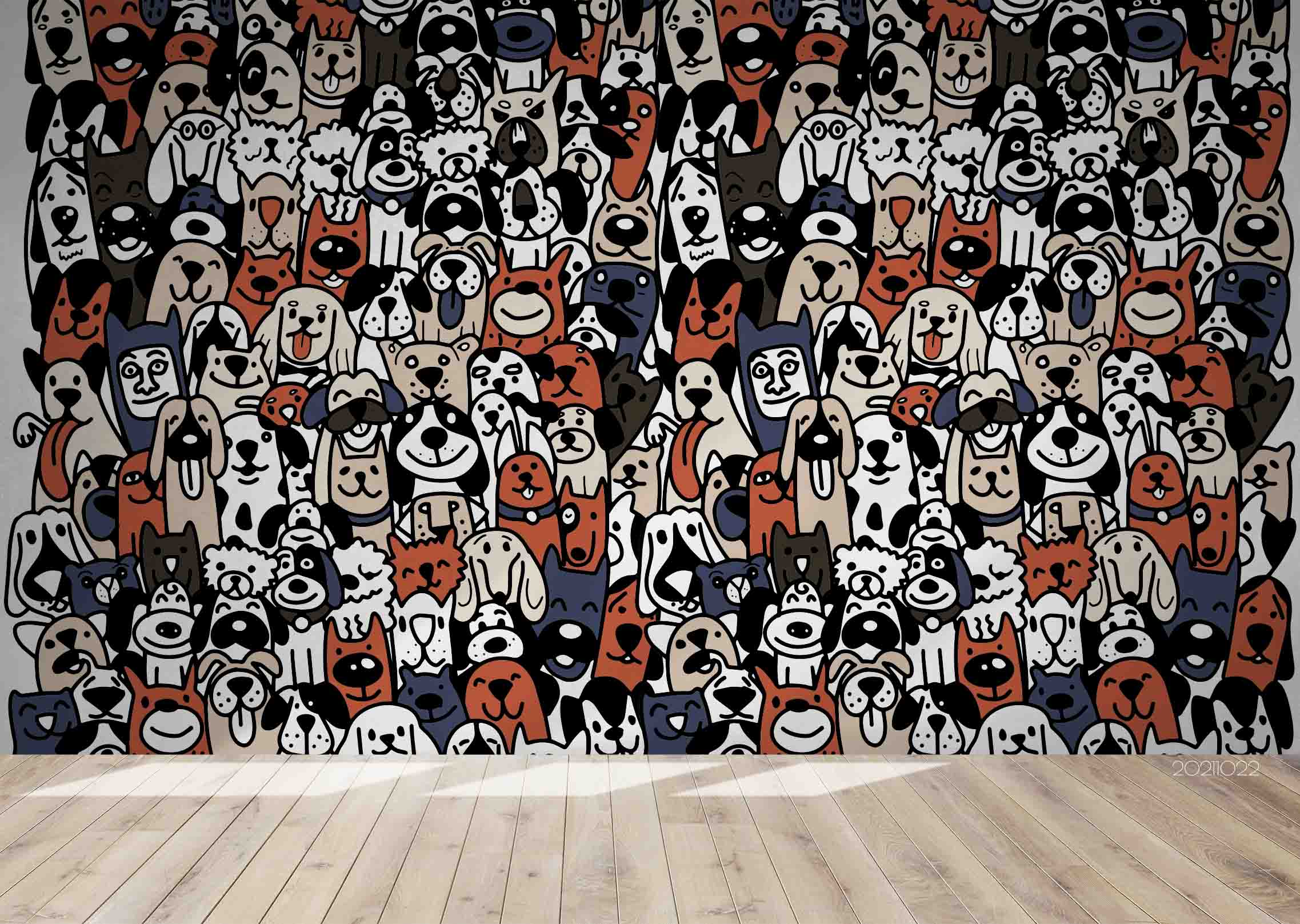 3D Cartoon Animal Dog Cute Graffiti Wall Mural Wallpaper Lqh 165