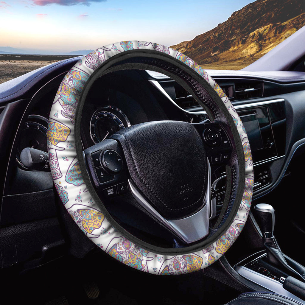 Indian Flower Elephant Pattern Print Car Steering Wheel Cover