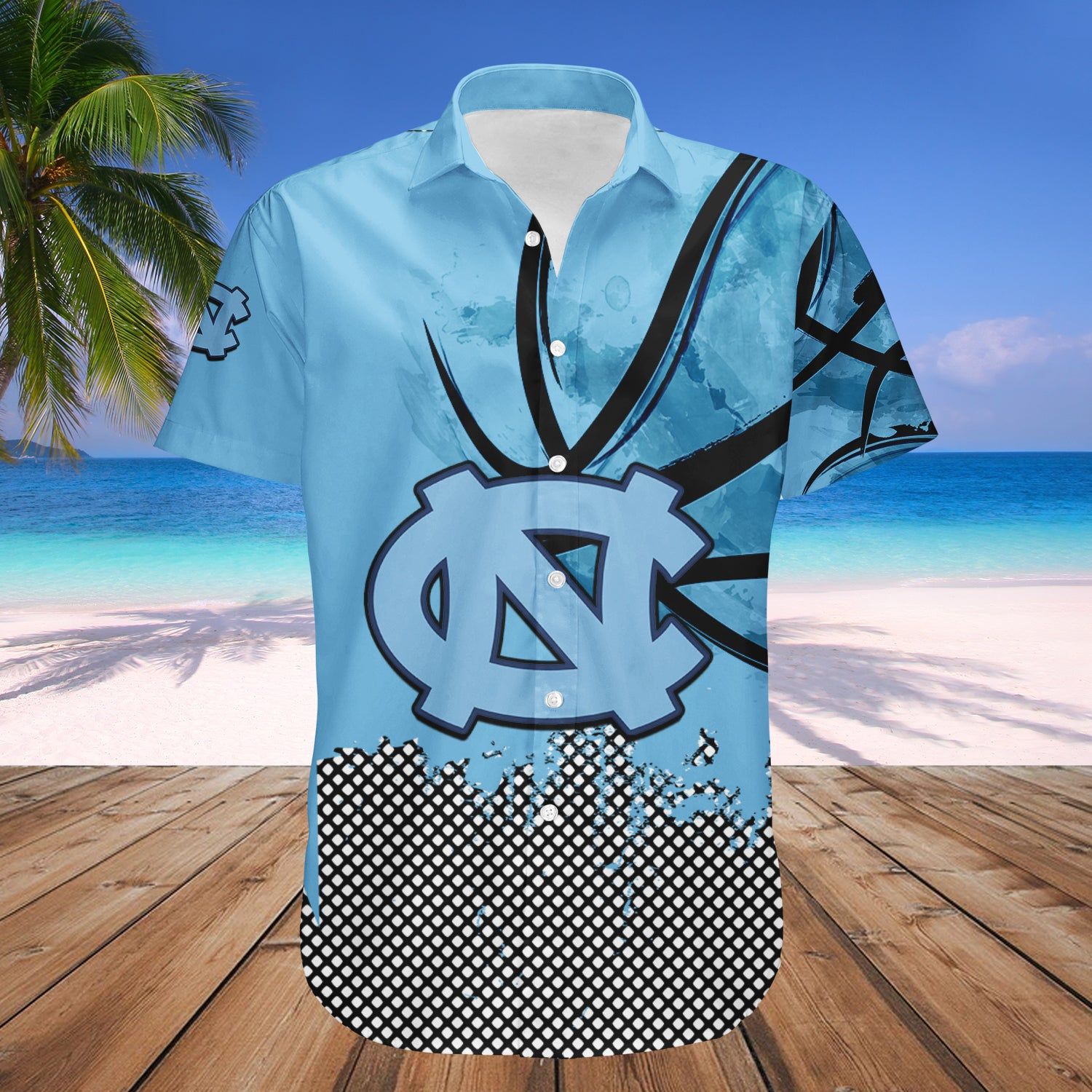 North Carolina Tar Heels Hawaii Shirt Basketball Net Grunge Pattern – NCCA