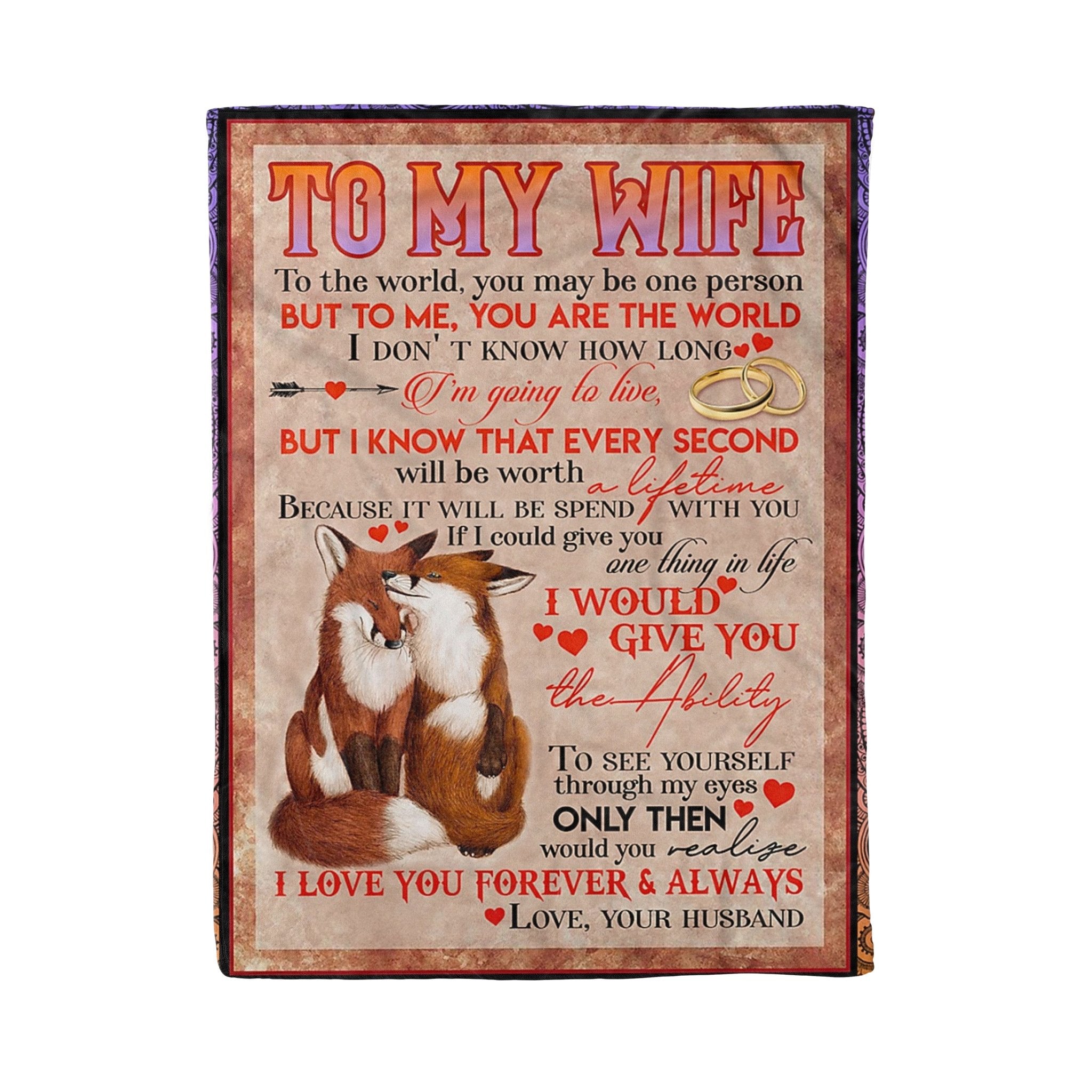 To My Wife – Couple Foxes – I Love You – Fleece Blanket