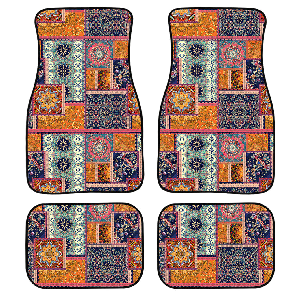 Ethnic Floral Patchwork Pattern Print Front And Back Car Floor Mats, Front Car Mat