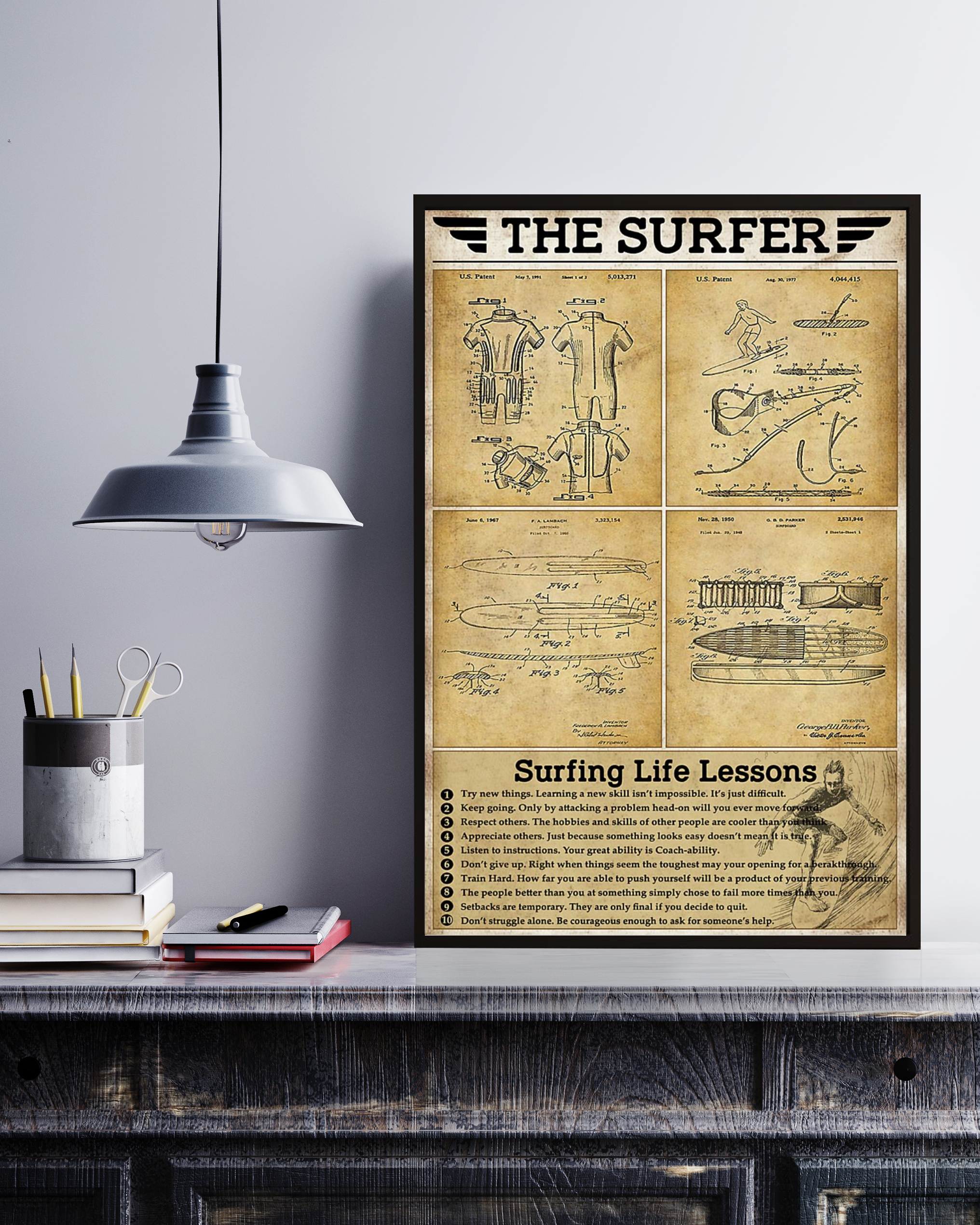 Surfing Life Lessons Knowledge Wall Decor Poster No Frame