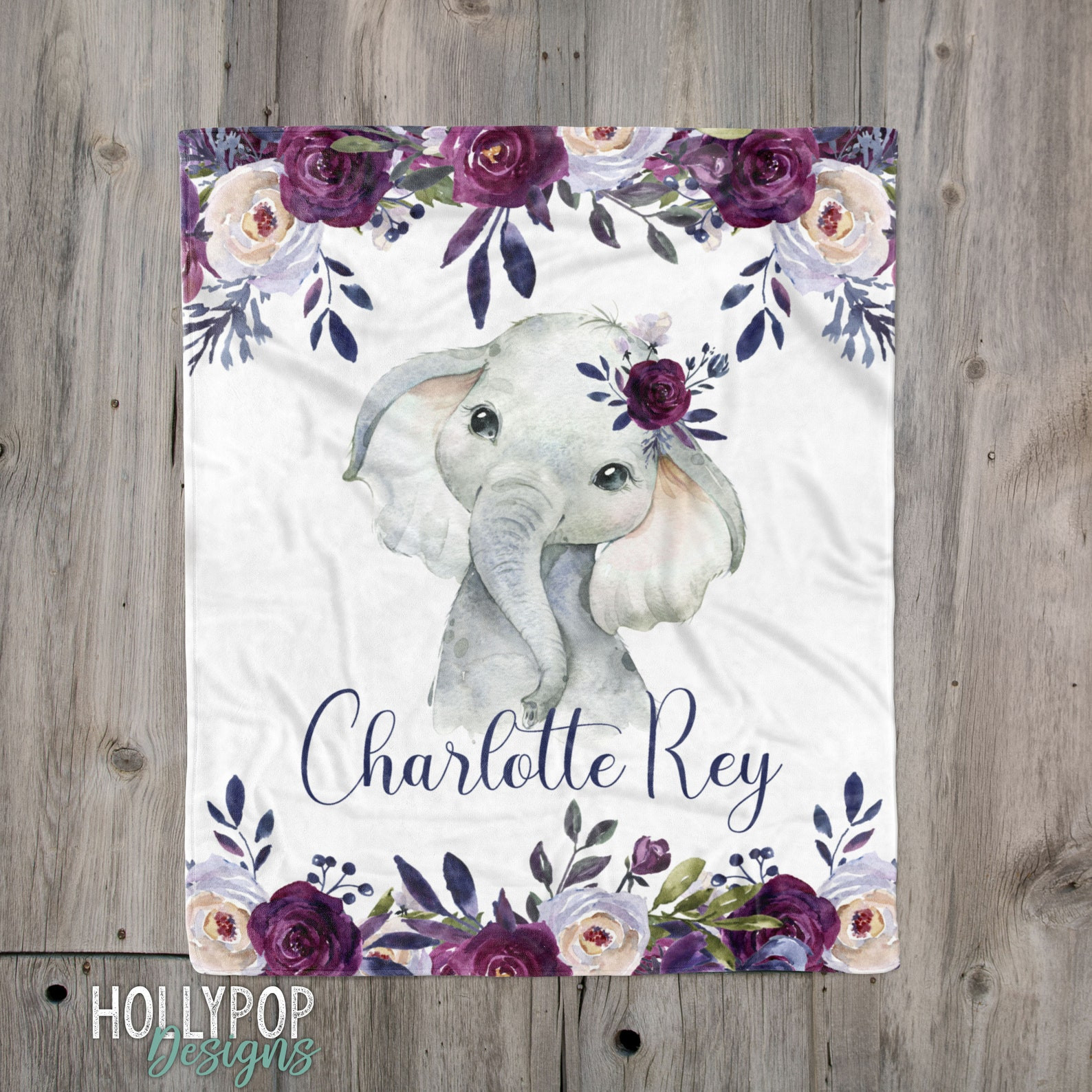 Personalized Baby Blanket, Baby Girl Elephant Blanket, Floral Name Blanket, Baby Girl Name Blanket, Personalized Girl Gift, Baby Shower Gift