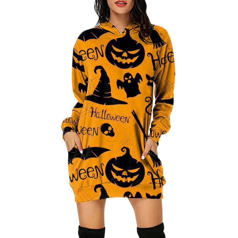 2022 Halloween Costume Fall Winter Women’s Loose Long Sleeve Sweater Dress alx