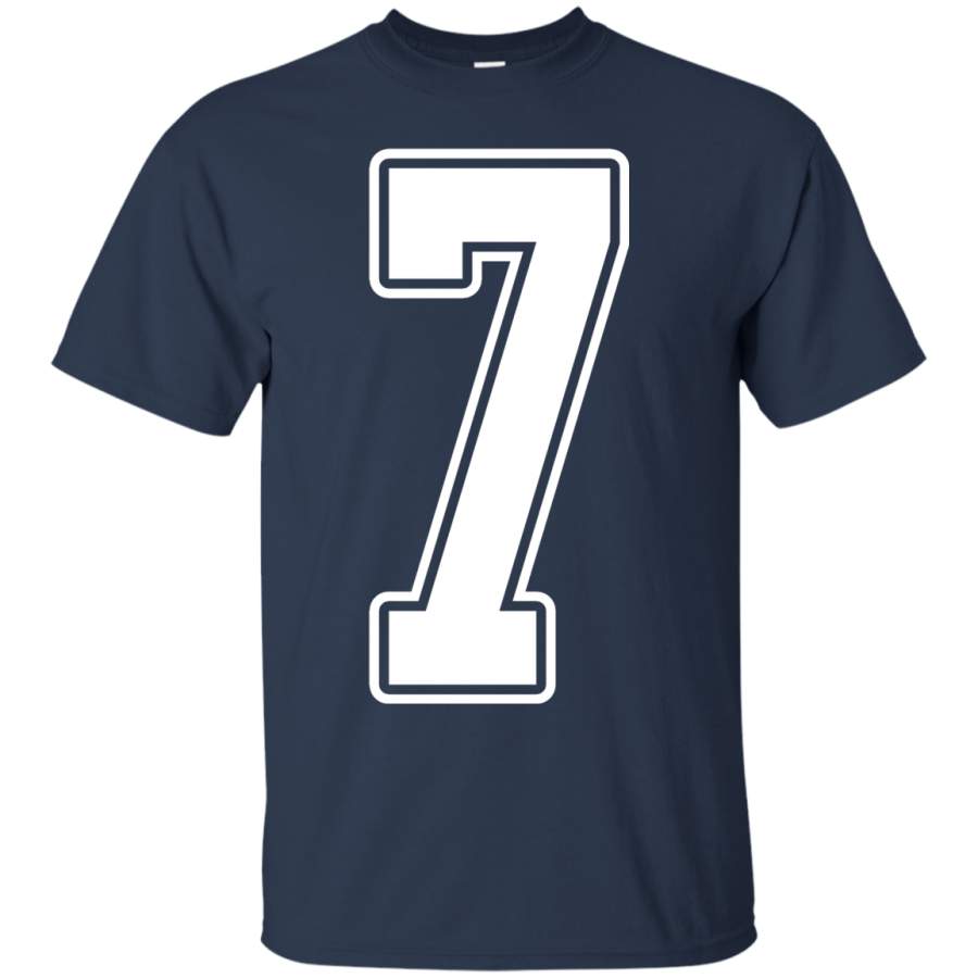 AGR 7 White Outline Number 7 Sports Fan Jersey Style T-Shirt