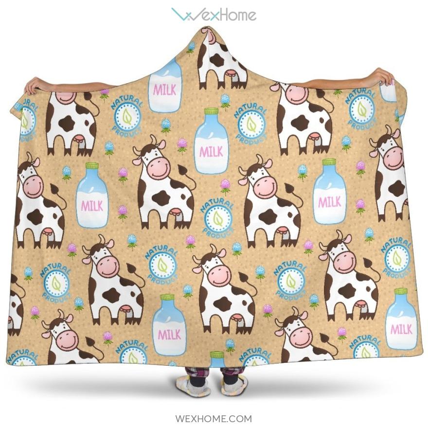 Cow Bottle Of Milk Pattern Hooded Blanket