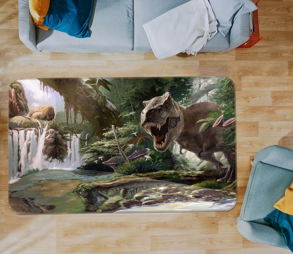 3D Era Of Dinosaurs Waterfall Scene Area Rug Home Decor