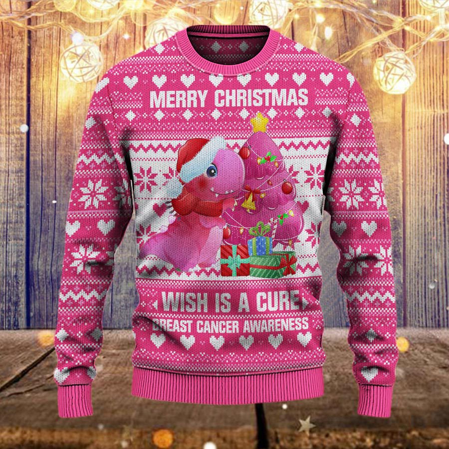 Breast Cancer Awareness Month I Wear Pink Survivor Breast Pain Fight Like A Girl Christmas Gift Ugly Sweater Wool Sweater