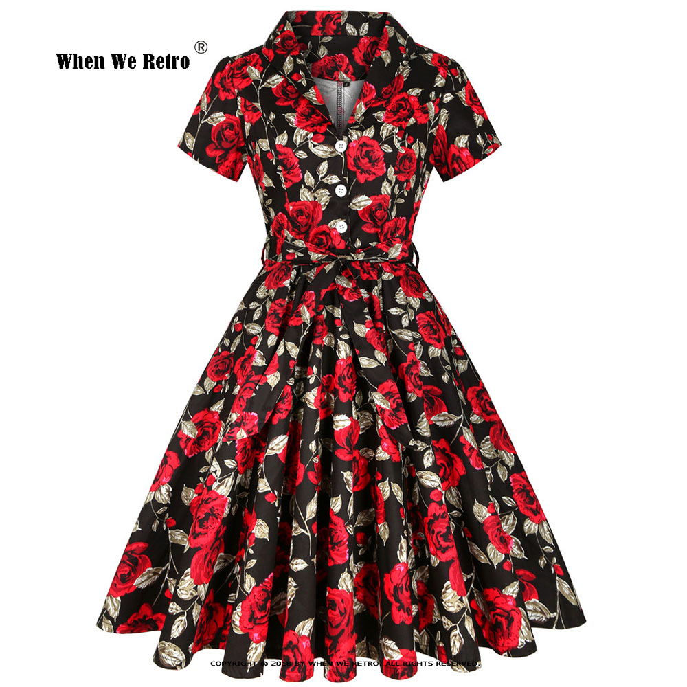 2022 Cotton Vintage Dress SD0002 Women Short Sleeve S-4XL Large Swing 50S Retro Floral Print Rockabilly Dresses alx