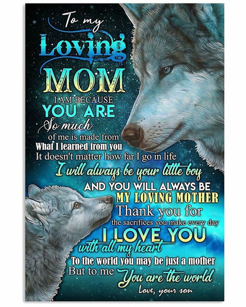 To My Loving Mom I Am Because You Are Lovely Wolf Blue Sky Gift From Son Fleece Blanket Home Decor Bedding Couch Sofa Soft And Comfy Cozy