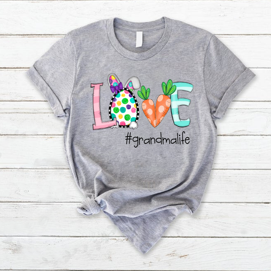 Personalized T-Shirt For Grandma Love Hashtag Grandma Life Cute Bunny & Carrot Printed Happy Easter Day Shirt