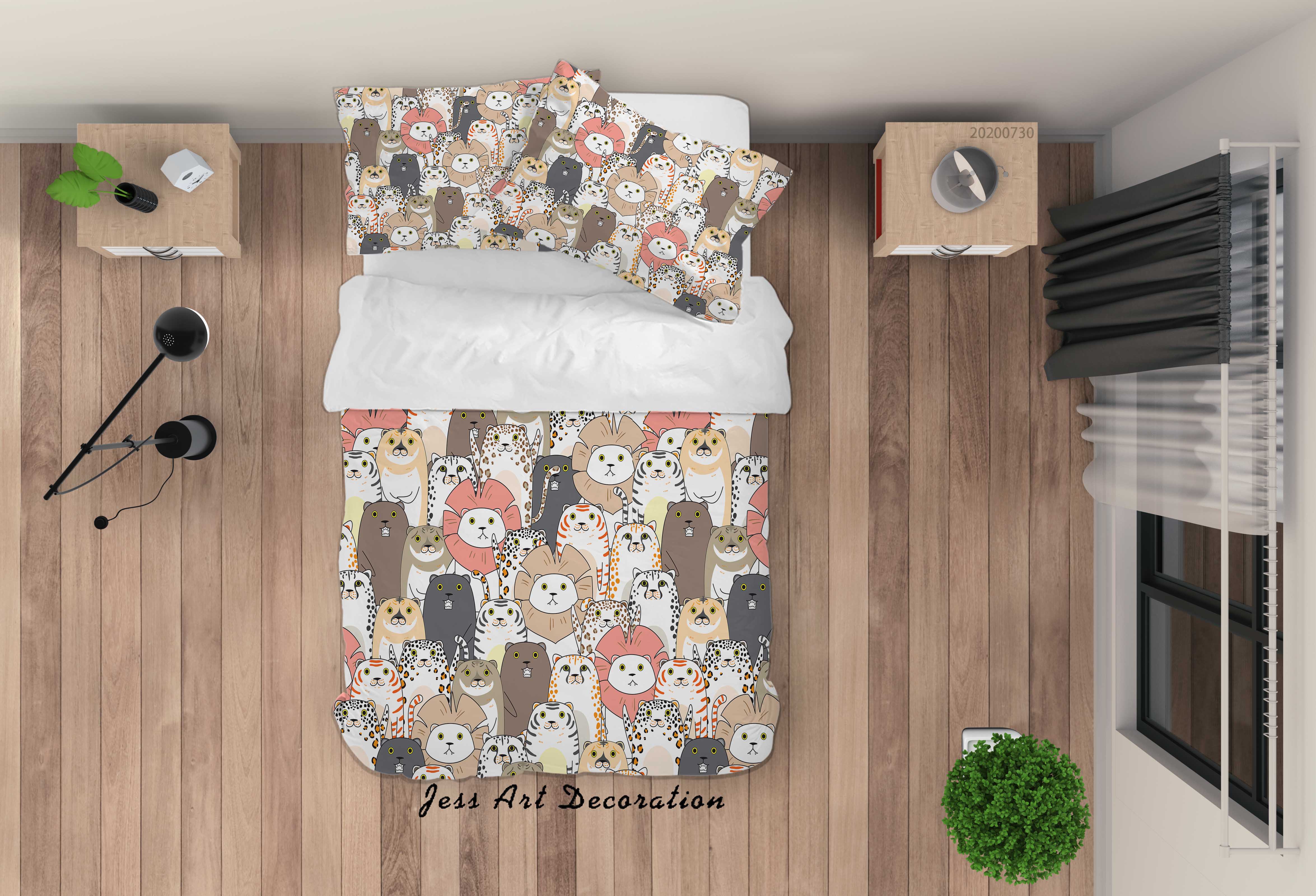 3D Floral Cat Animal Quilt Cover Set Bedding Set Duvet Cover Pillowcases Lxl 4