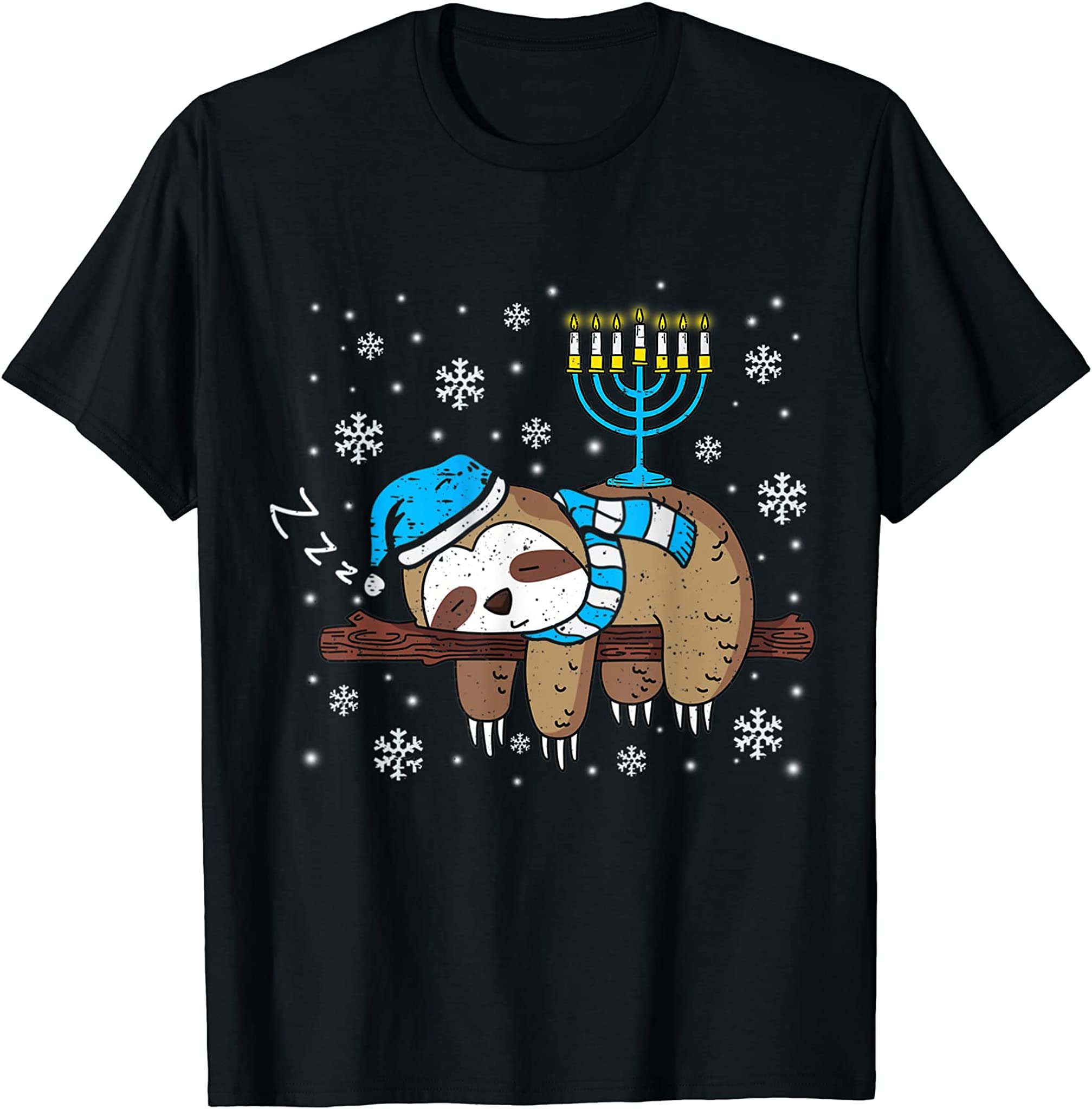 Sleeping Sloth Menorah Hanukkah Chanukah Animal Jewish T-Shirt