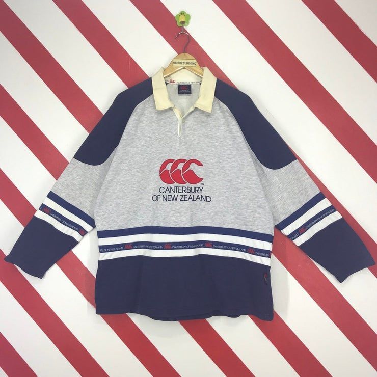 Vintage Des Ann Es 90 Canterbury De Nouvelle Z Lande Canterbury Pull Canterbury Cavalier Bouton De Col Logo Brod Gris Shirt