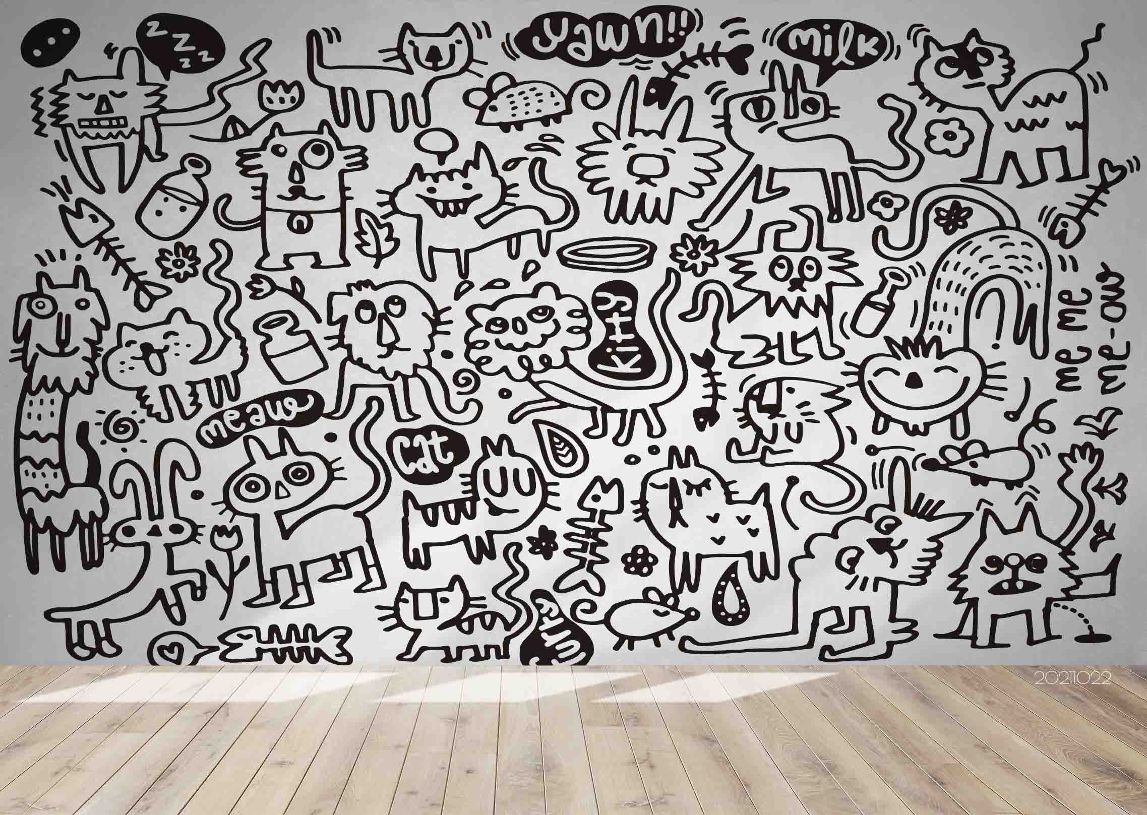 3D Cartoon Animal Art Doodle Wall Mural Wallpaper Lqh 18