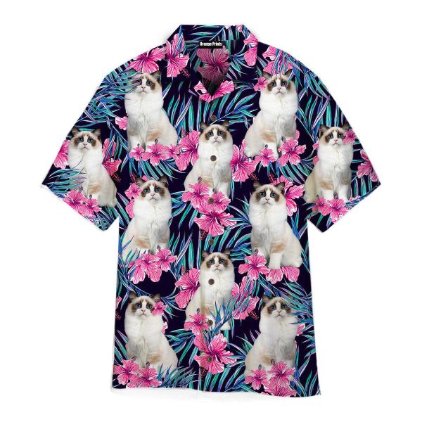 White Ragdoll Cat Hide And Seek In Pink Floral Tropical Hawaii Shirt For Men Women Ha28021