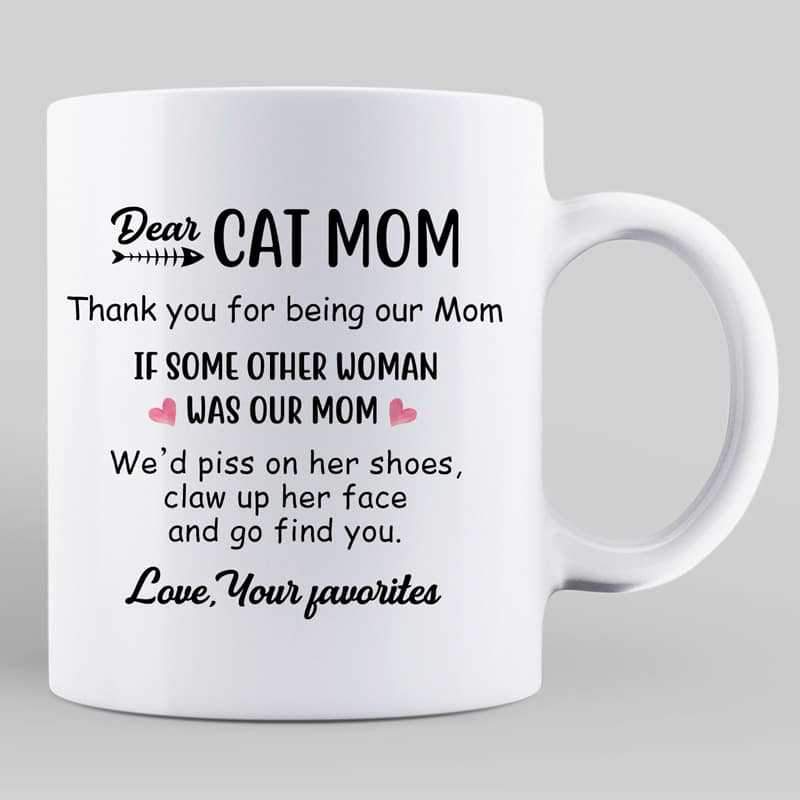 Dear Cat Mom Chibi Girl Feeding Cats Personalized Mug