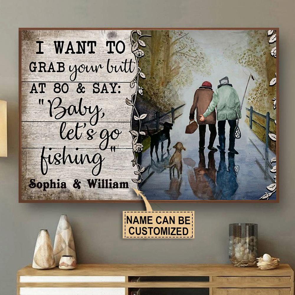 Aeticon Gifts Personalized Fishing Grab Your Butt Canvas Mom Dad Gift Home Decor