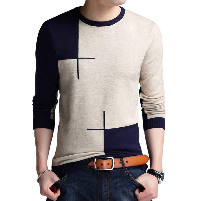 BROWON Men Brand Sweater Spring Autumn Men’s Long-sleeved Sweate O-neck Edited Knit Shirt Thin Hit-colored Slim Sweaters Men alx