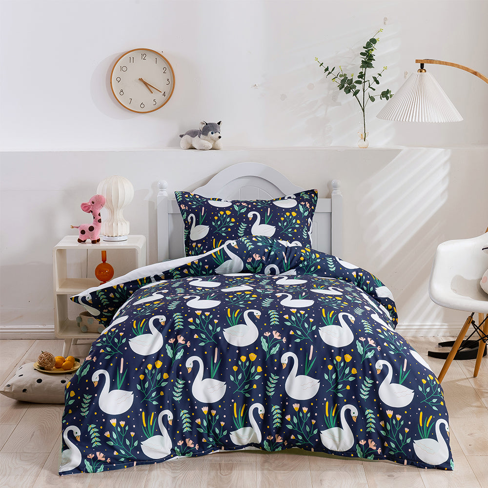 3D Cartoon Animal Swan Floral Quilt Cover Set Bedding Set Duvet Cover Pillowcases 242