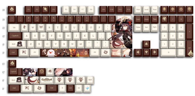 Anime Game Genshin Impact Fire Hutao Theme Cosplay Keyboard Keycaps For 61/left shift 64/68/84/87/96/98/104/108 Keys Keyboard alx